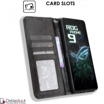 Dirbtinės odos atverčiamas dėklas su skyreliais - juodas (Asus Rog Phone 9/9 Pro) Dirbtinės odos atverčiamas dėklas su skyreliais - juodas (Asus Rog Phone 9/9 Pro)